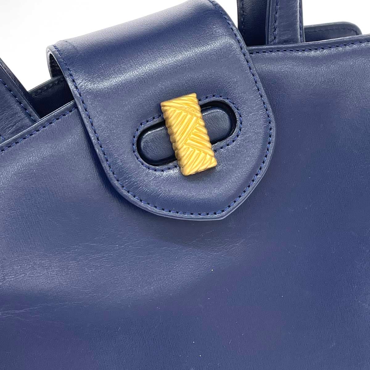 Emanuel Ungaro 2WAY handbag, turn lock/leather, navy, ladies 5