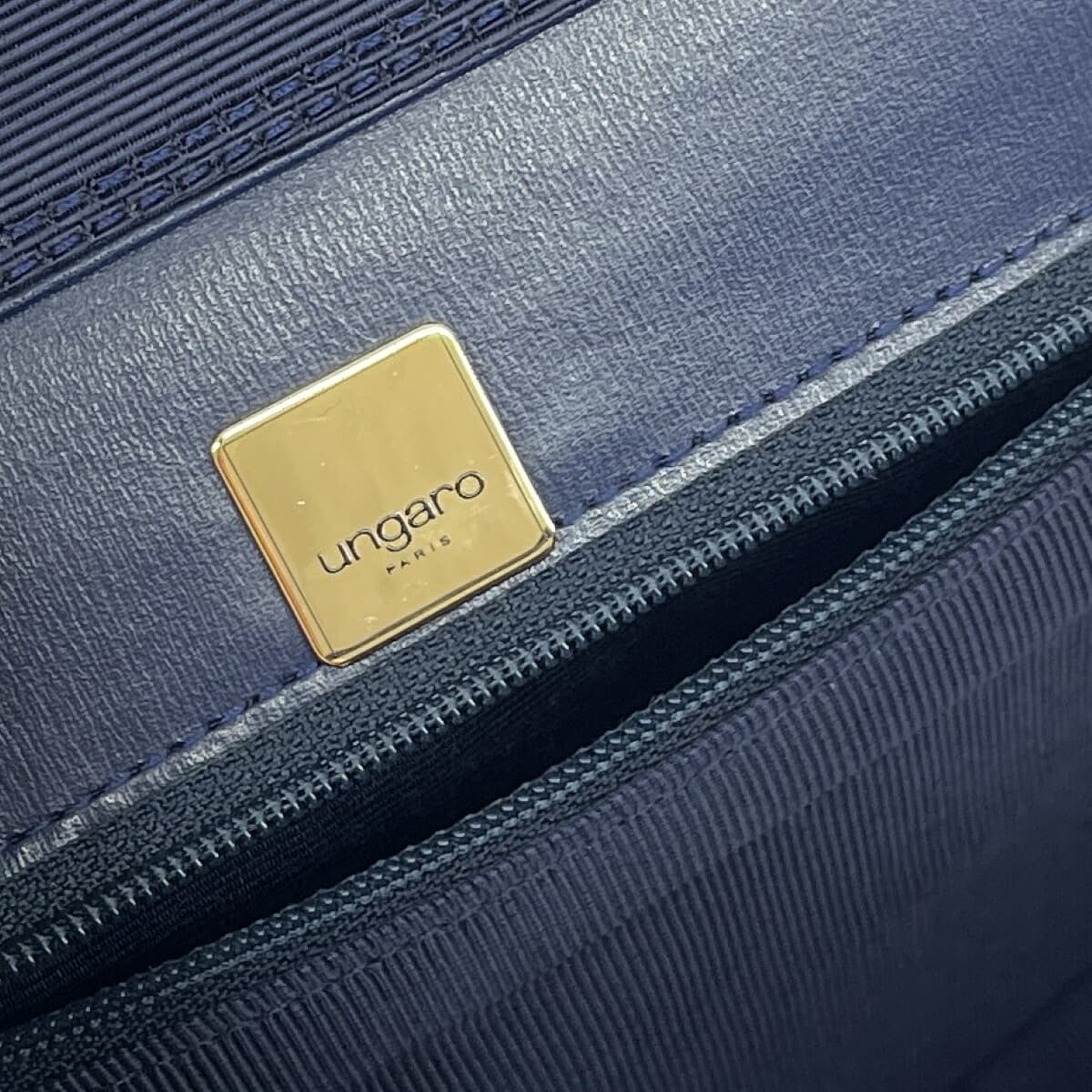 Emanuel Ungaro 2WAY handbag, turn lock/leather, navy, ladies 6