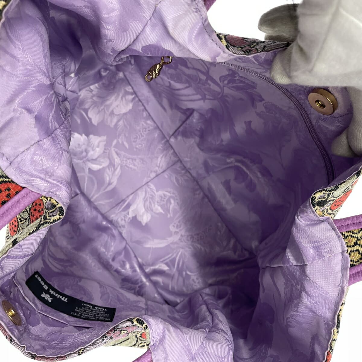 Think Bee Tote Bag Bird Strawberry Jacquard Beige Ladies 6