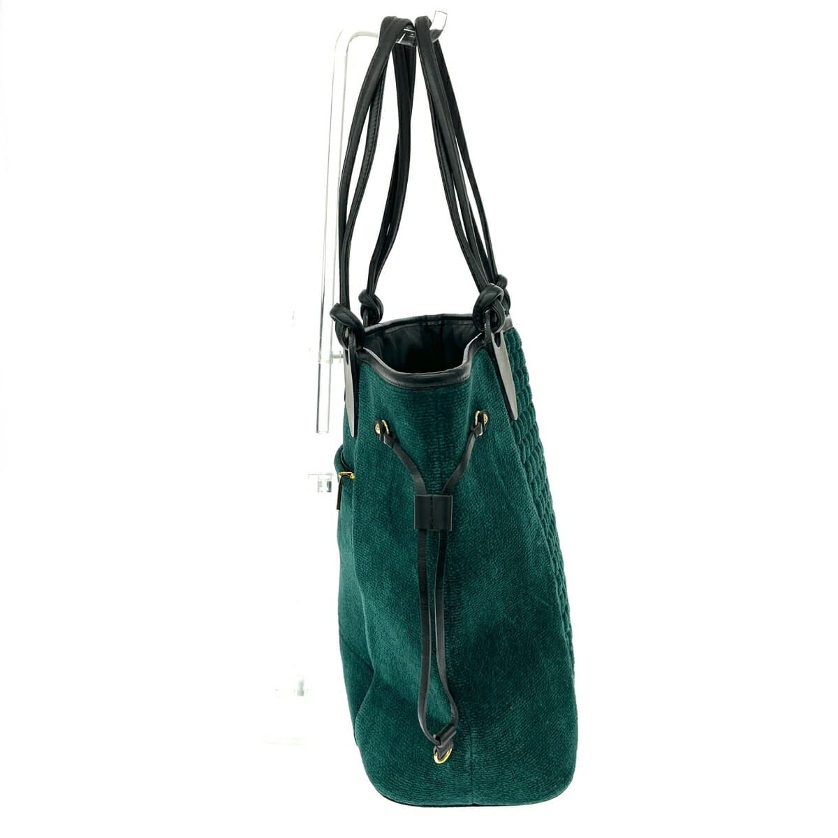 FEILER Tote Bag Chenille Weave × Leather Green Ladies 2