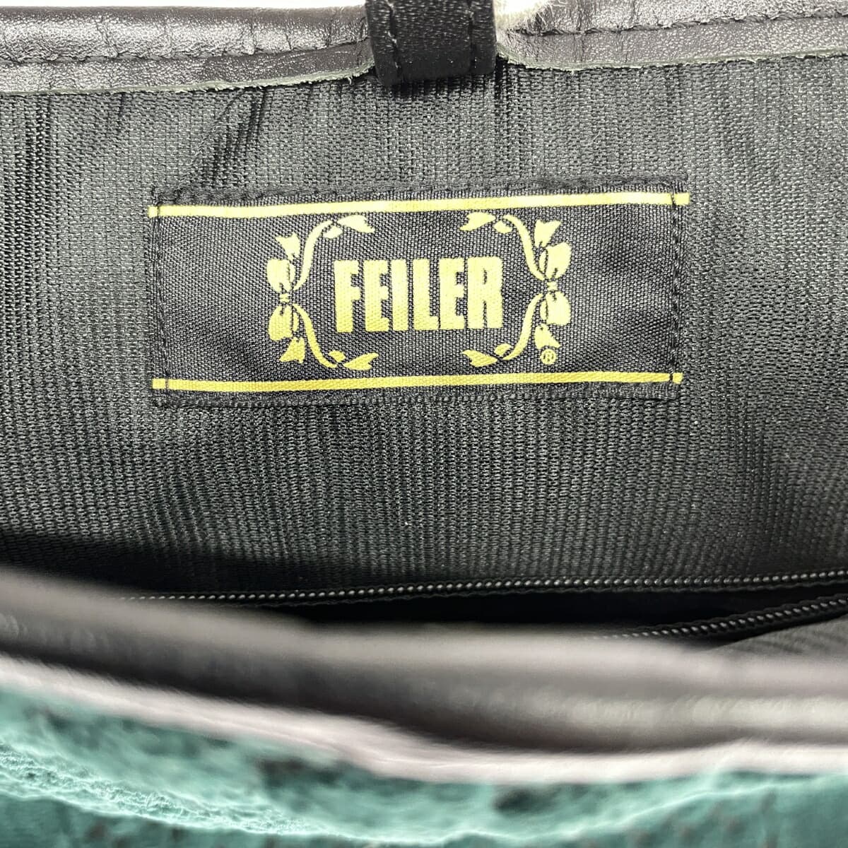 FEILER Tote Bag Chenille Weave × Leather Green Ladies 7