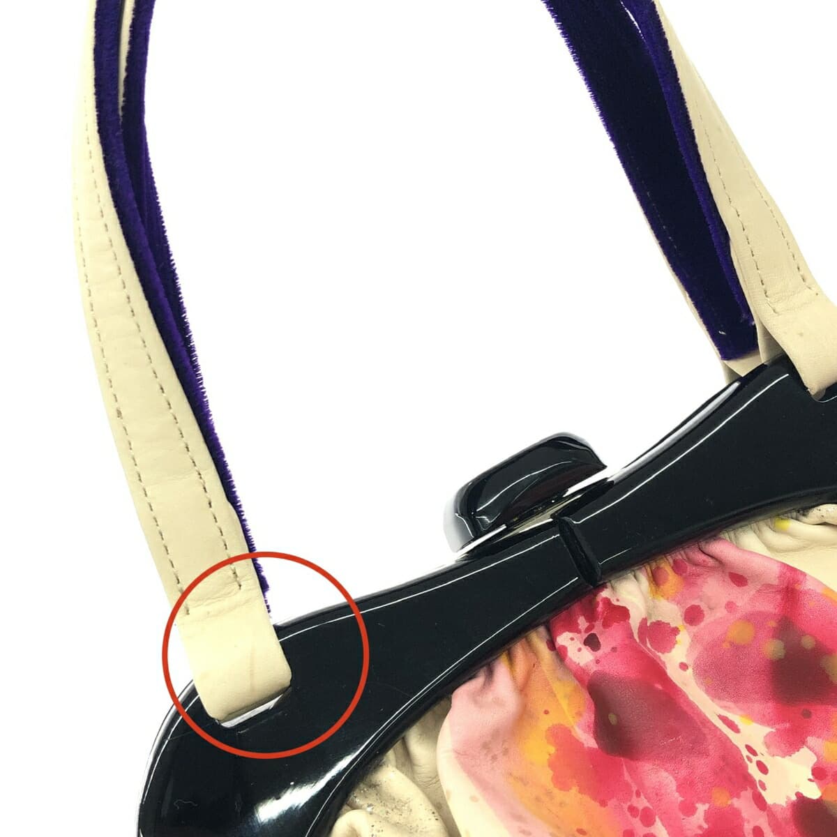 Michiamo Handbag Gamaguchi / Leather Paint Beige Ladies 7