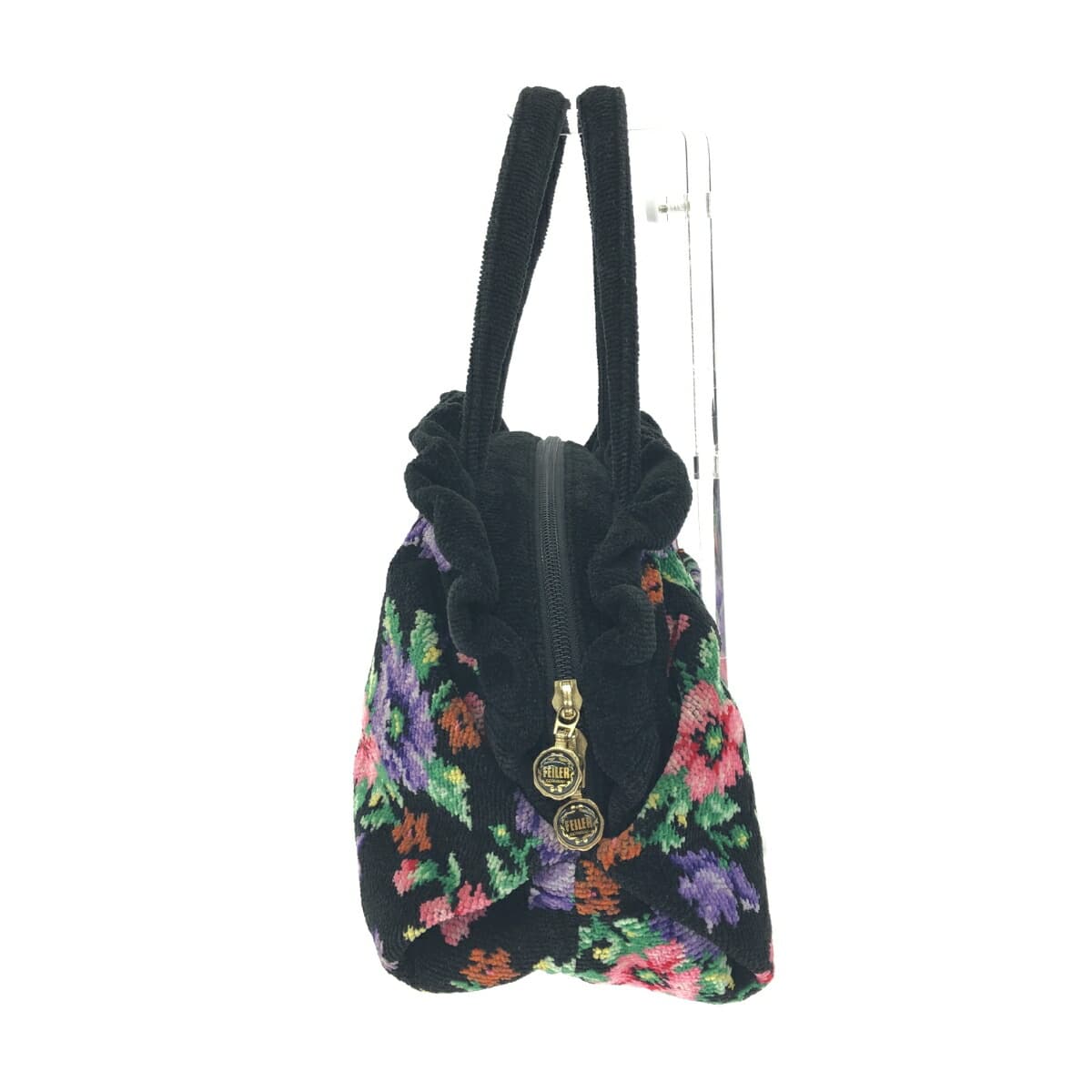 FEILER Frill Handbag Poppies/Chenille Weave Black Ladies 2