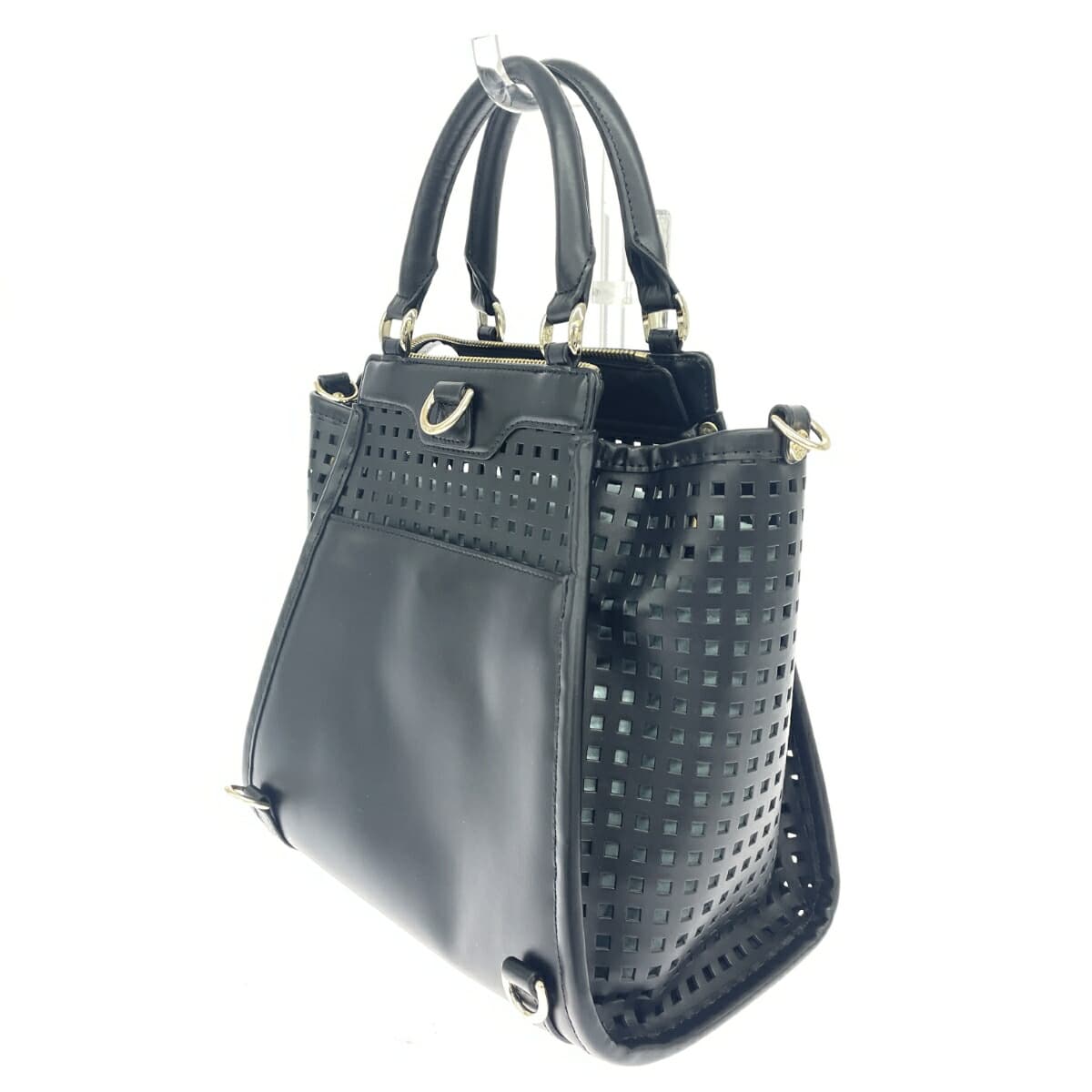 PELLE BORSA 2WAY Bag / Anmika Excellent Condition Punching Leather Black Women's 4