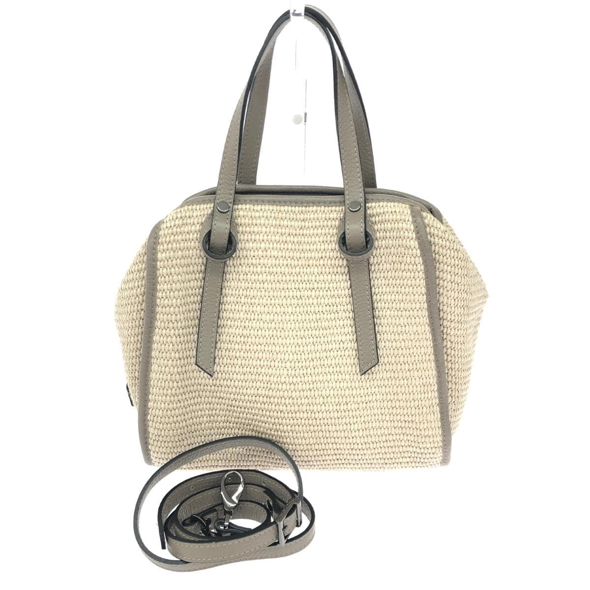 Ripani 2WAY Handbag Straw Material/Leather Greige Ladies