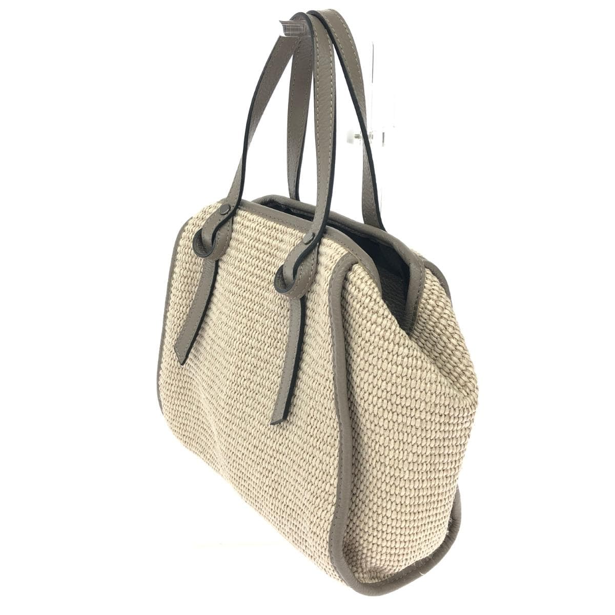 Ripani 2WAY Handbag Straw Material/Leather Greige Ladies 4