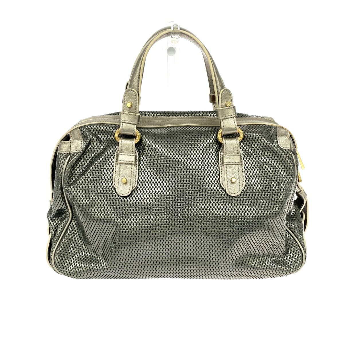 GIORGIO ARMANI Boston Bag Mesh Leather Silver Color Unisex