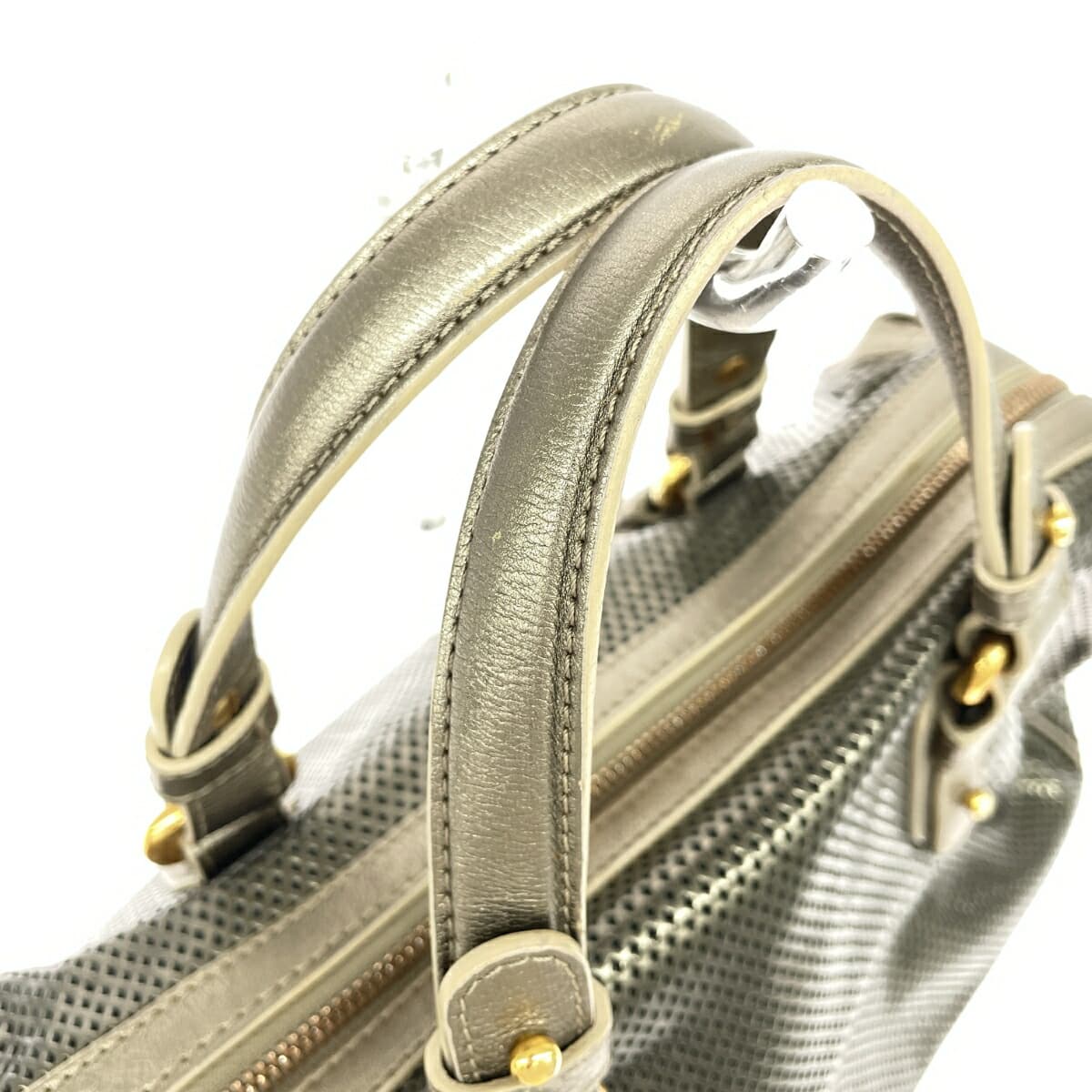 GIORGIO ARMANI Boston Bag Mesh Leather Silver Color Unisex 4