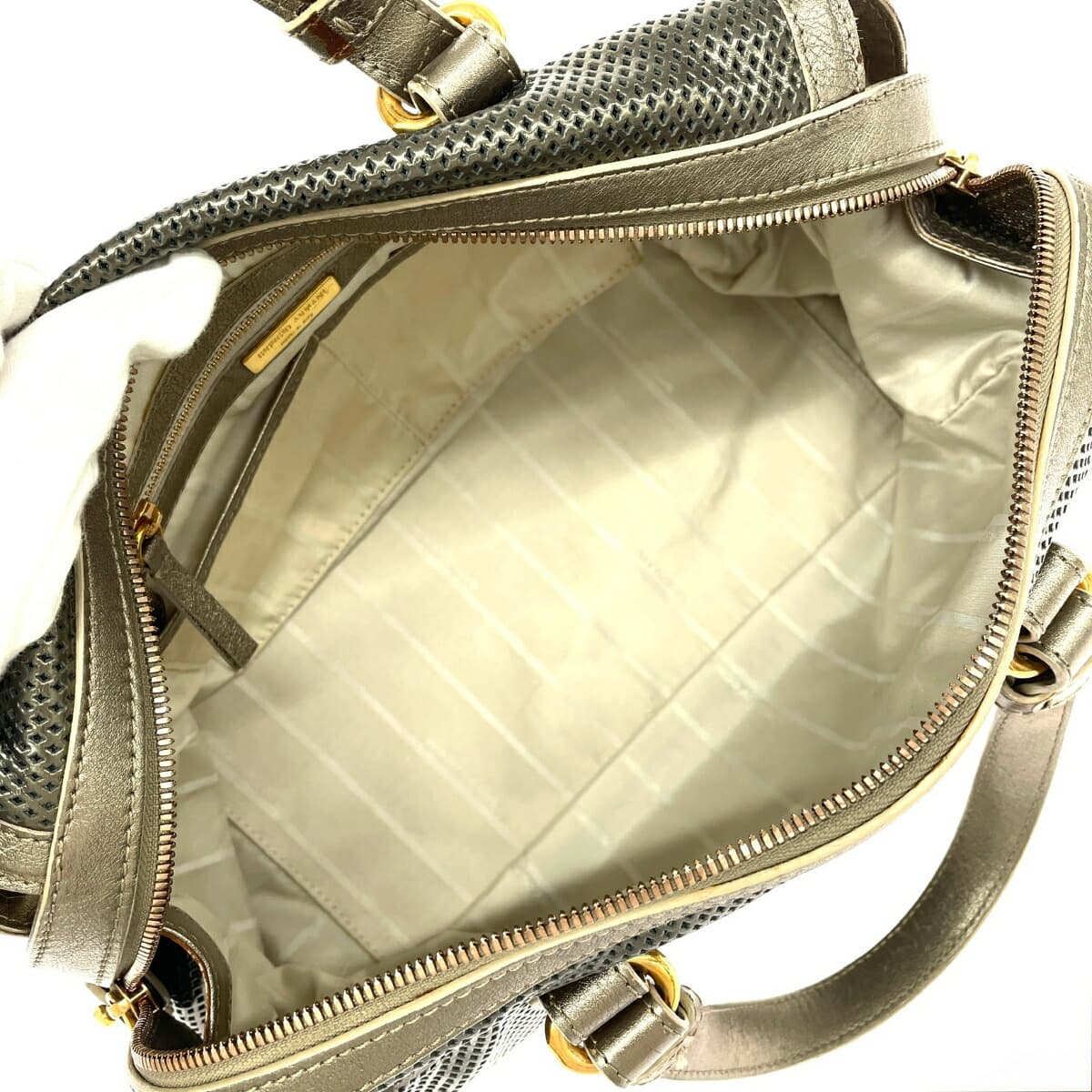 GIORGIO ARMANI Boston Bag Mesh Leather Silver Color Unisex 6