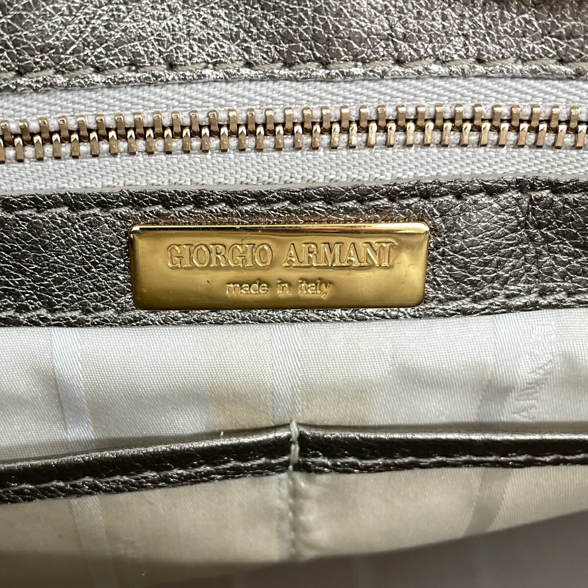 GIORGIO ARMANI Boston Bag Mesh Leather Silver Color Unisex 7