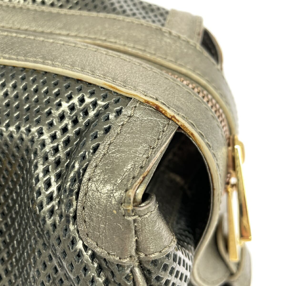 GIORGIO ARMANI Boston Bag Mesh Leather Silver Color Unisex 8