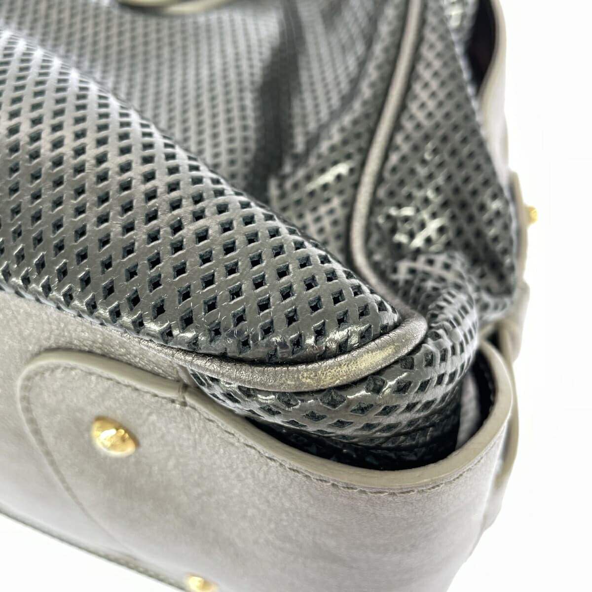 GIORGIO ARMANI Boston Bag Mesh Leather Silver Color Unisex 9