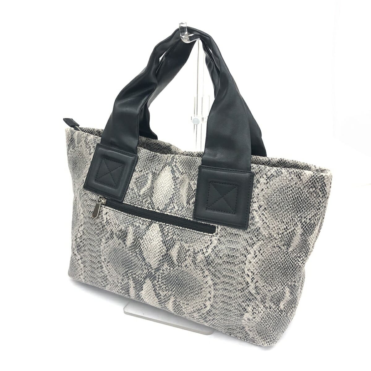 SALON de RUBAN Tote Bag in Good Condition, Snake-embossed Pattern, Gray, Women's 3