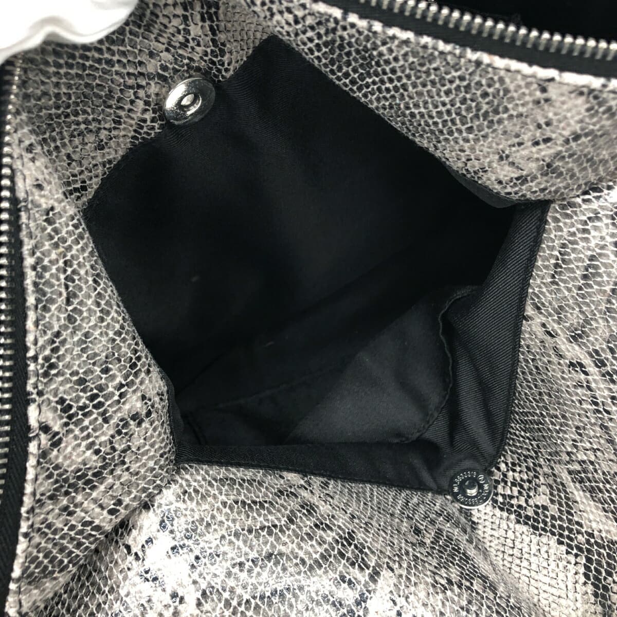 SALON de RUBAN Tote Bag in Good Condition, Snake-embossed Pattern, Gray, Women's 6