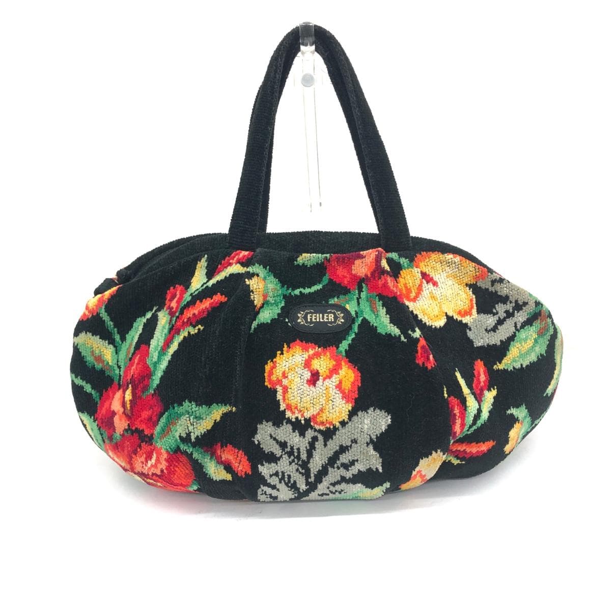 FEILER Tote Bag Floral Pattern Chenille Weave Black Ladies