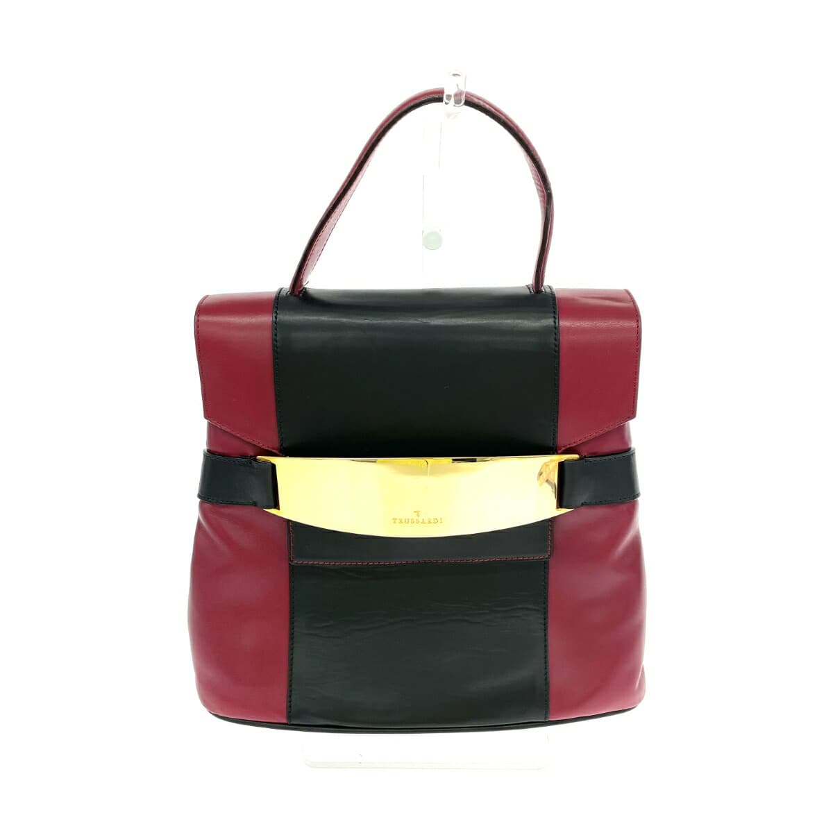 TRUSSARDI Handbag Logo Plate Top Handle Leather Vintage Bordeaux Ladies