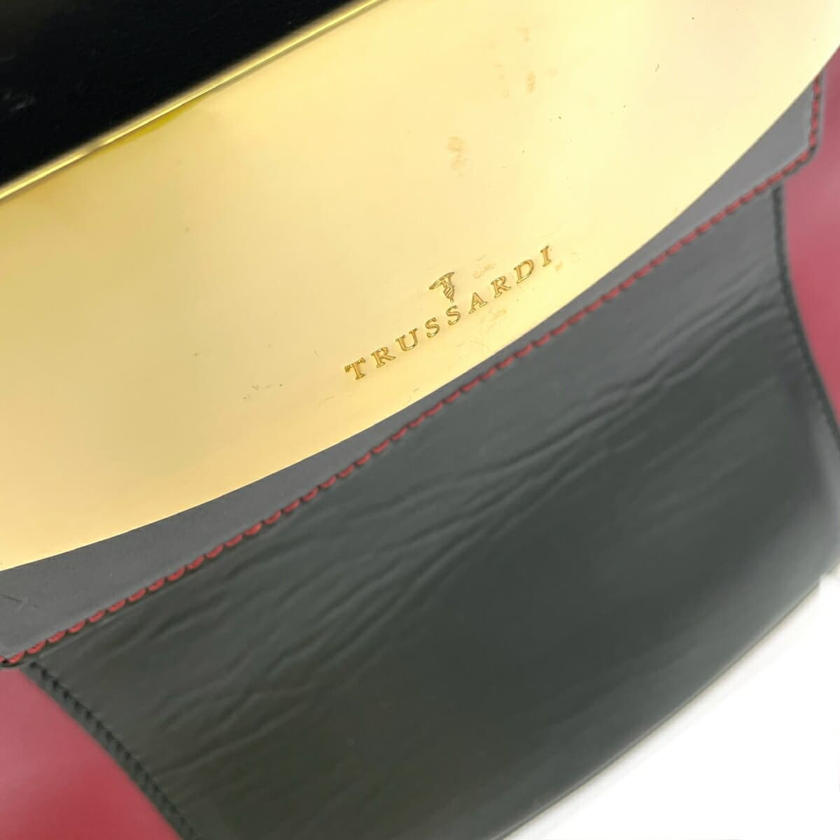 TRUSSARDI Handbag Logo Plate Top Handle Leather Vintage Bordeaux Ladies 6