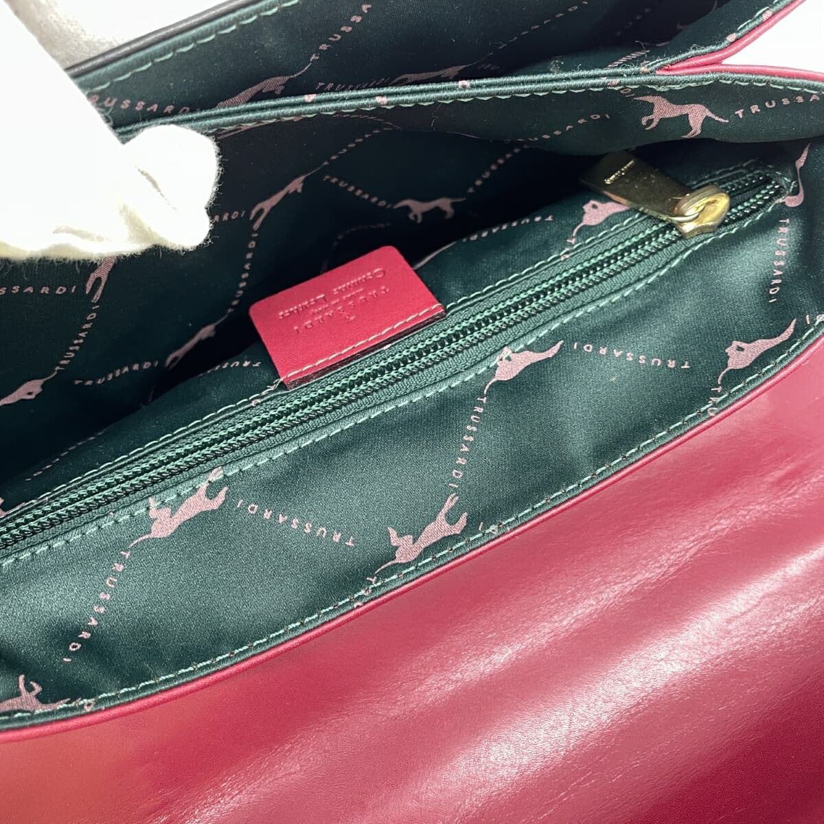 TRUSSARDI Handbag Logo Plate Top Handle Leather Vintage Bordeaux Ladies 7