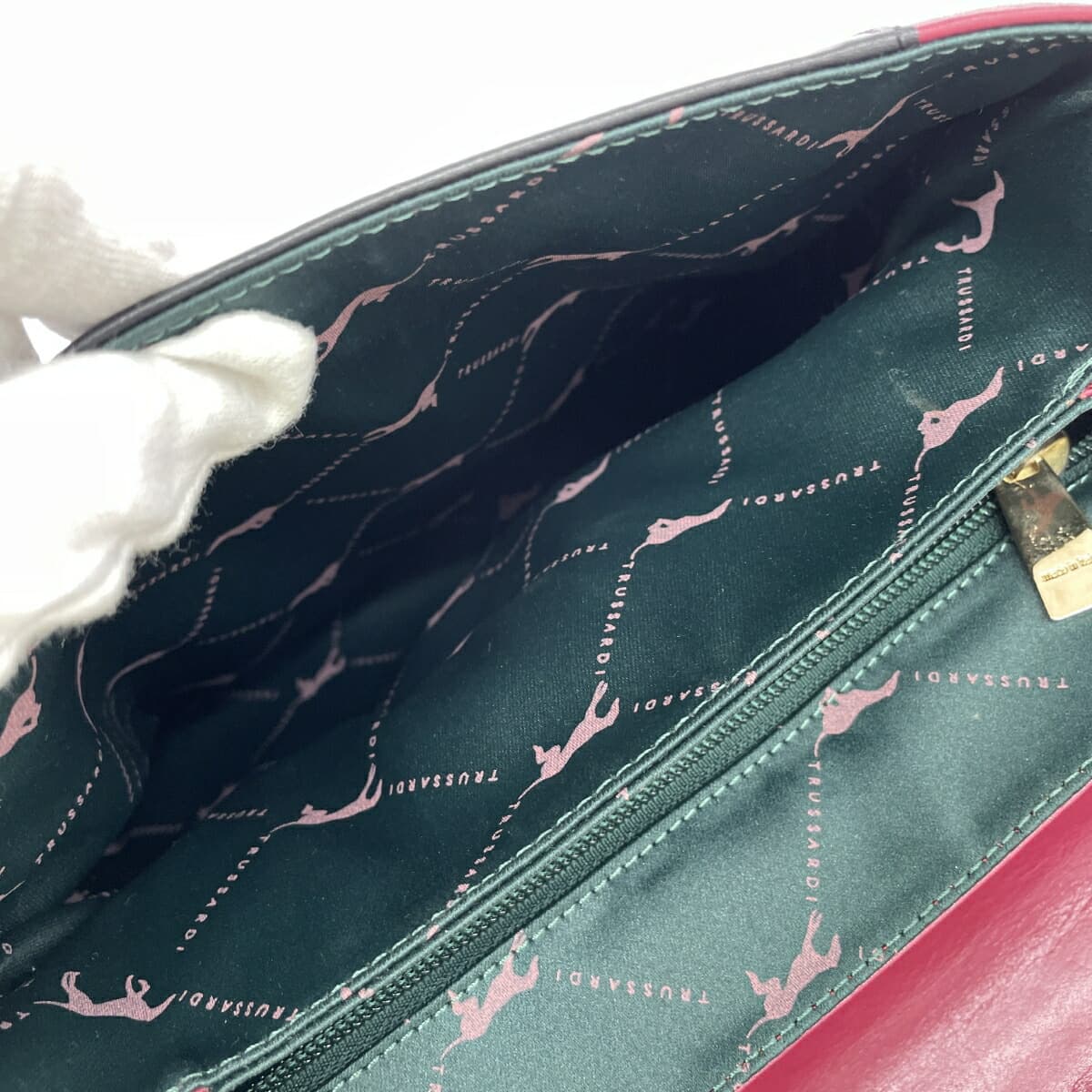 TRUSSARDI Handbag Logo Plate Top Handle Leather Vintage Bordeaux Ladies 8