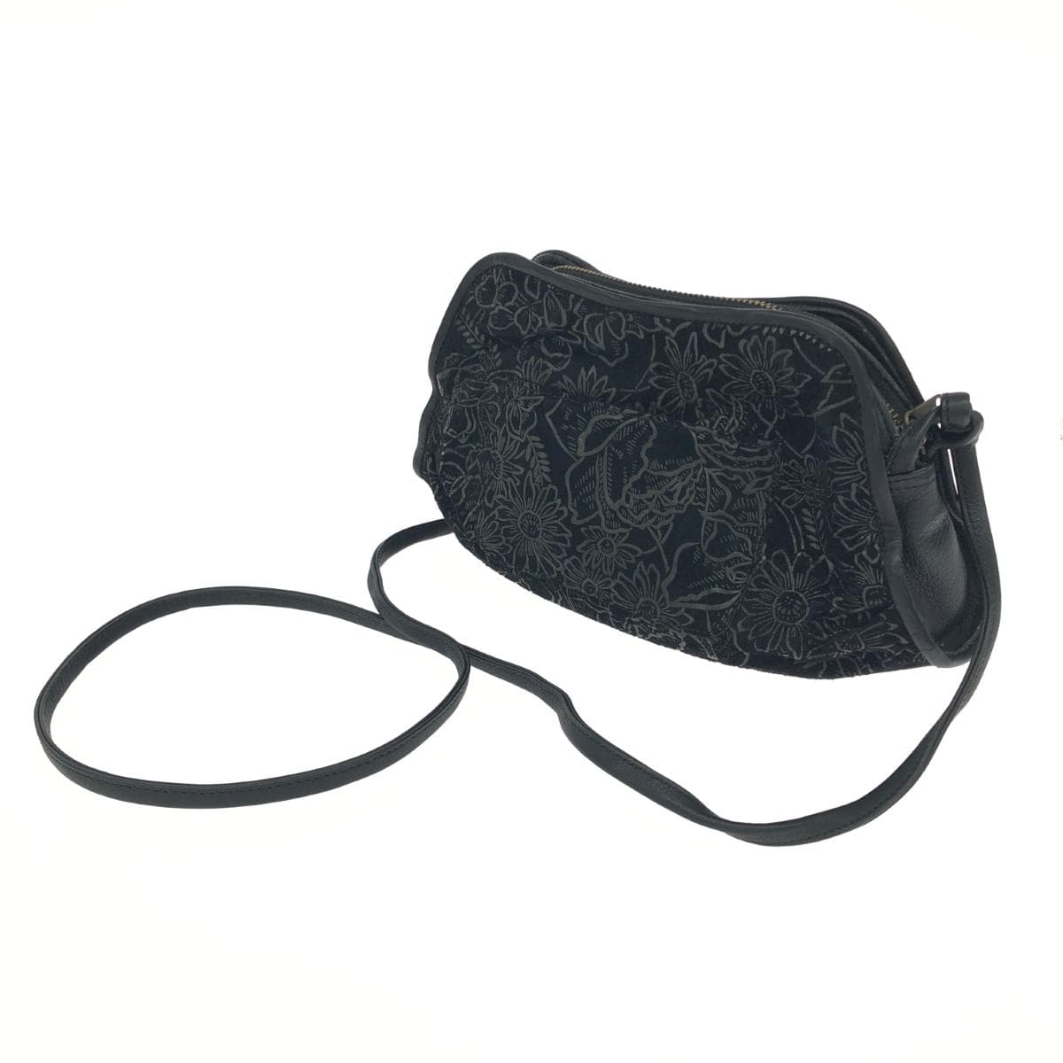 IBIZA Ibiza Shoulder Bag Floral Pattern Leather Black Women's 3