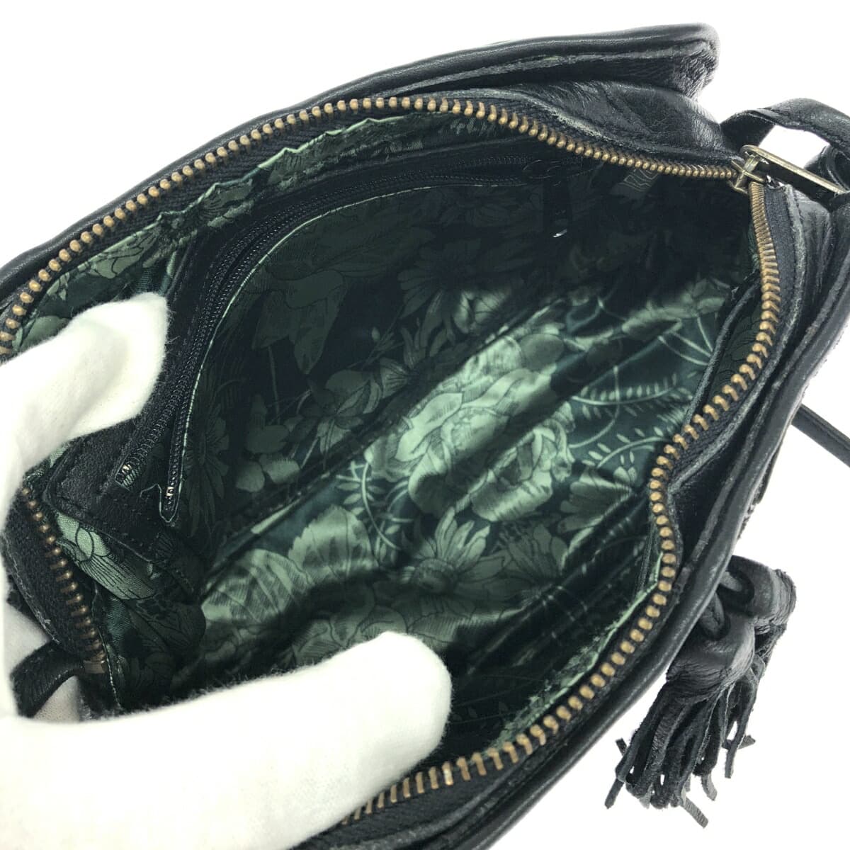 IBIZA Ibiza Shoulder Bag Floral Pattern Leather Black Women's 6