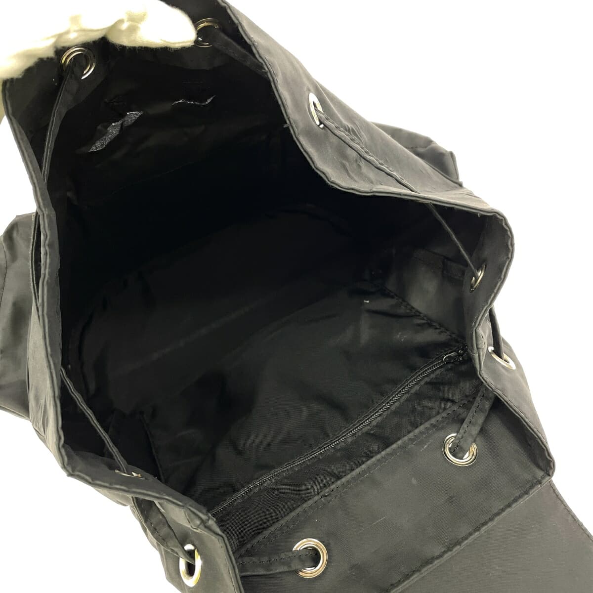 GUESS Drawstring Backpack Logo Hardware Nylon Black Unisex 5