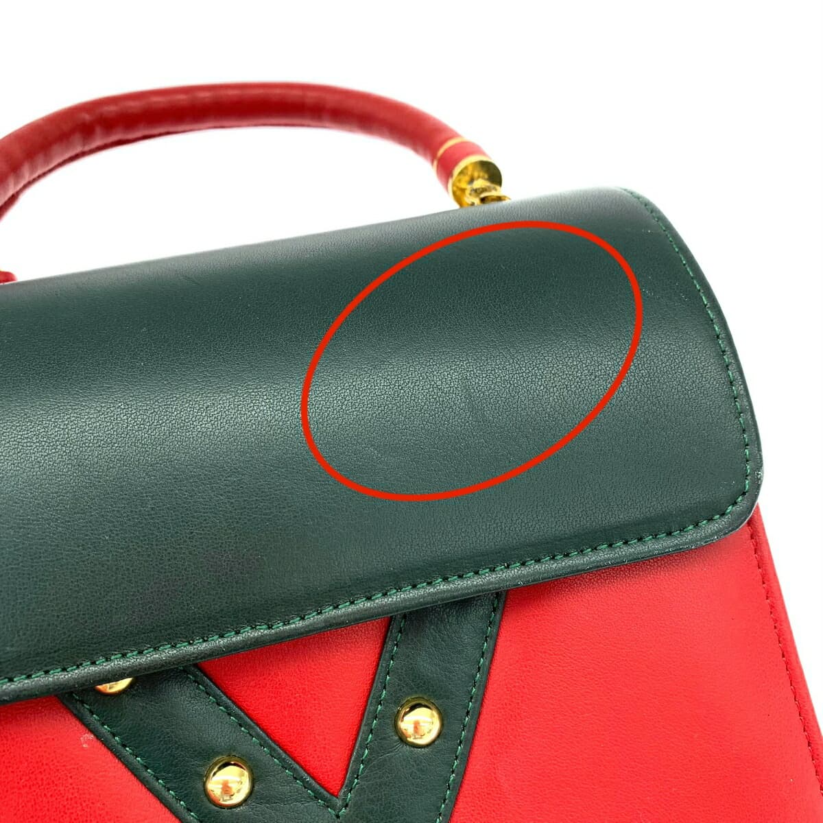 SANDNI Sandoni Sandoni/2WAY Handbag Studs/Leather Red/Green Ladies 10