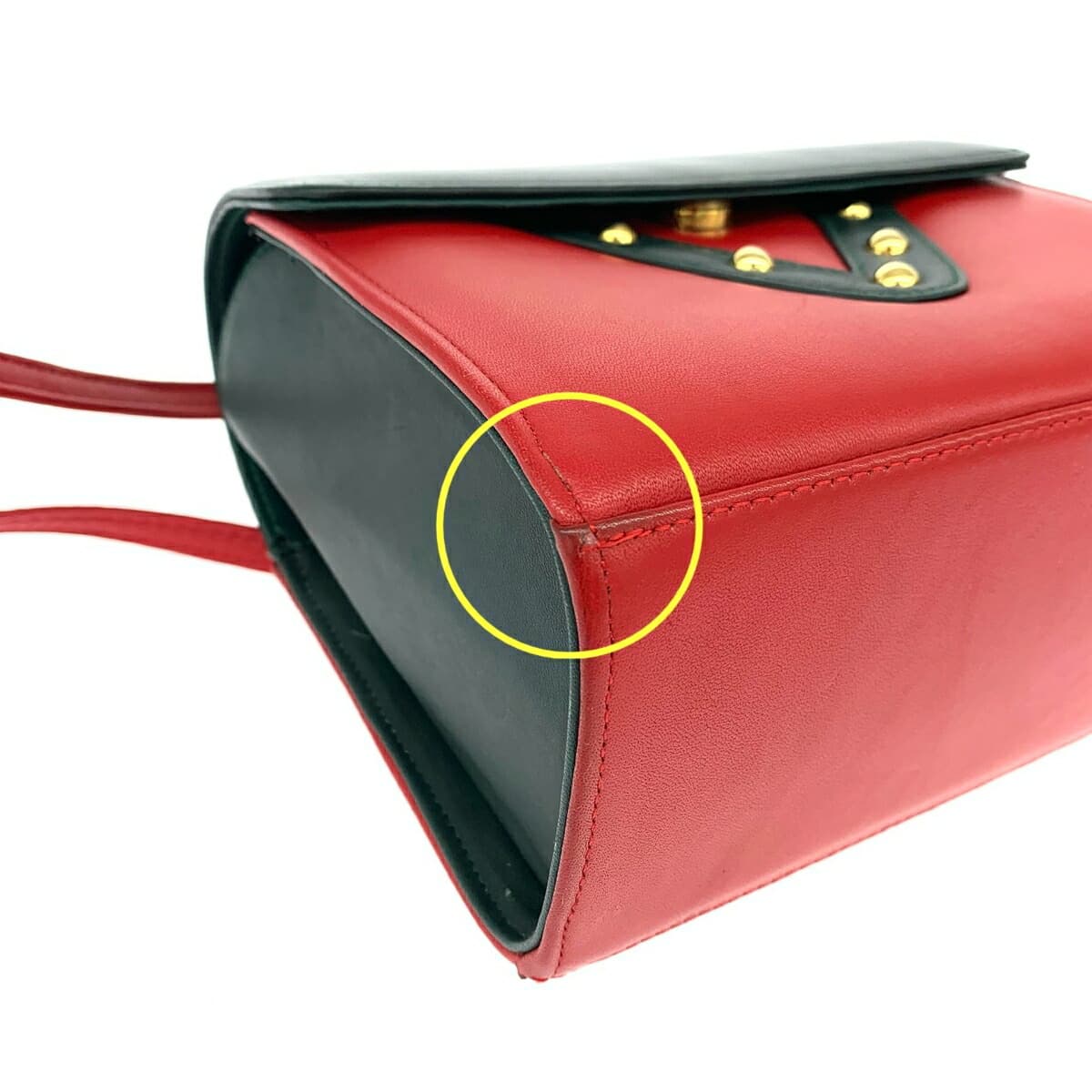 SANDNI Sandoni Sandoni/2WAY Handbag Studs/Leather Red/Green Ladies 9