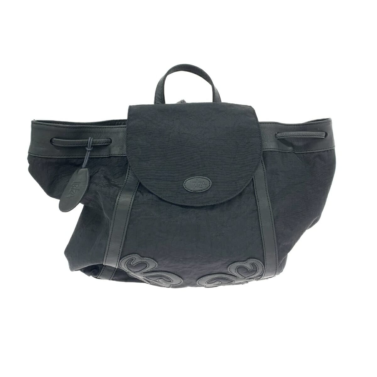 IBIZA Ibiza Drawstring Backpack Good Condition Clover Motif/Nylon × Leather Black Ladies