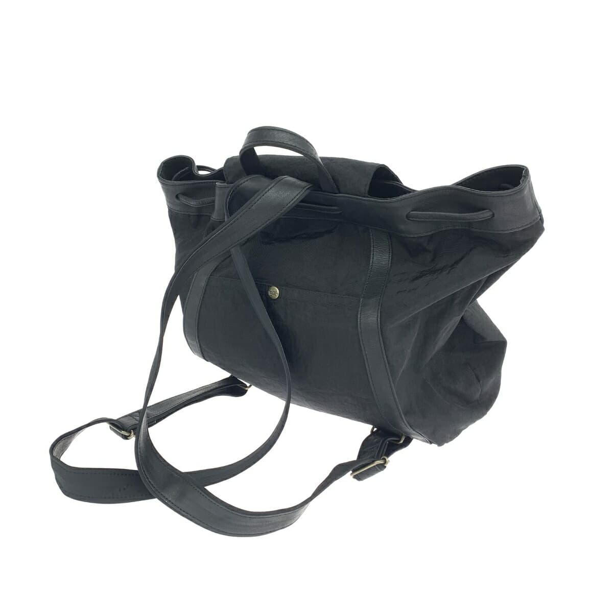 IBIZA Ibiza Drawstring Backpack Good Condition Clover Motif/Nylon × Leather Black Ladies 3