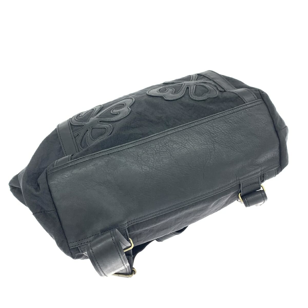 IBIZA Ibiza Drawstring Backpack Good Condition Clover Motif/Nylon × Leather Black Ladies 4