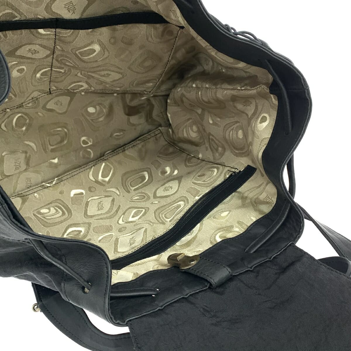 IBIZA Ibiza Drawstring Backpack Good Condition Clover Motif/Nylon × Leather Black Ladies 6