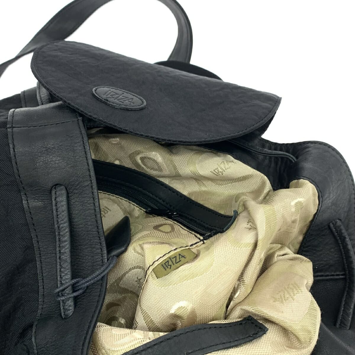 IBIZA Ibiza Drawstring Backpack Good Condition Clover Motif/Nylon × Leather Black Ladies 7