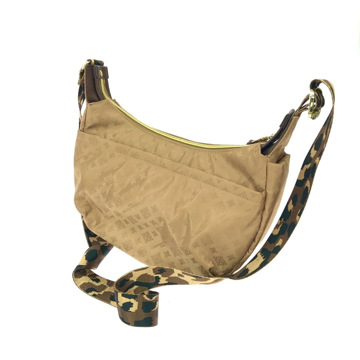 CHRISTIAN OLIVIER Shoulder Bag Excellent Condition Leopard Monogram Nylon Gold Color Women's 3