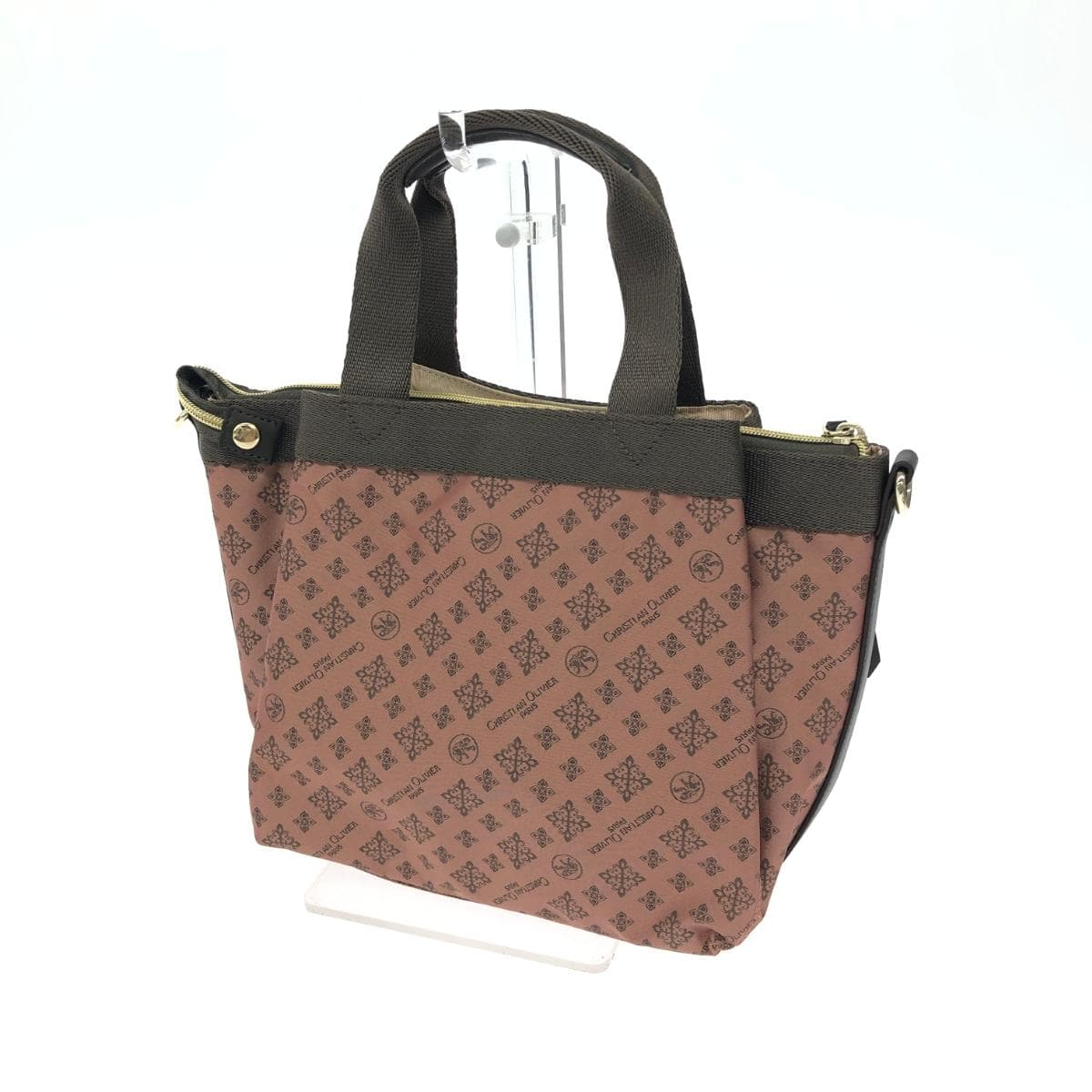 CHRISTIAN OLIVIER 2WAY tote bag in excellent condition, monogram nylon, rose gold, pink, ladies 3