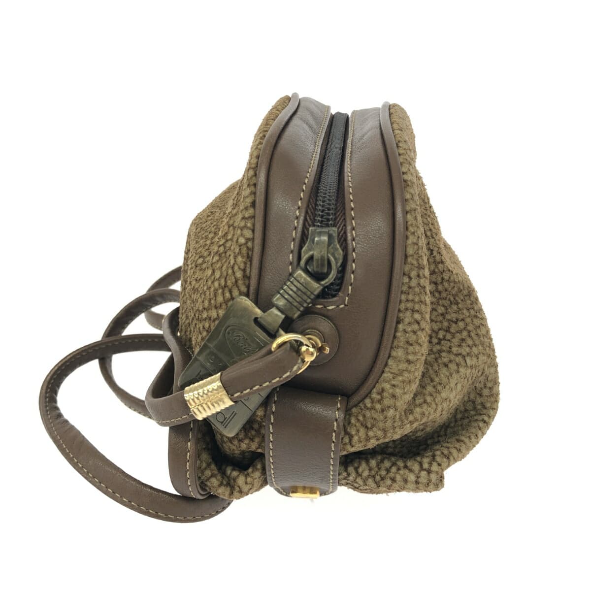 Borbonese Mini Shoulder Bag in Good Condition, Quail Pattern/Leather, Brown, Women's 2