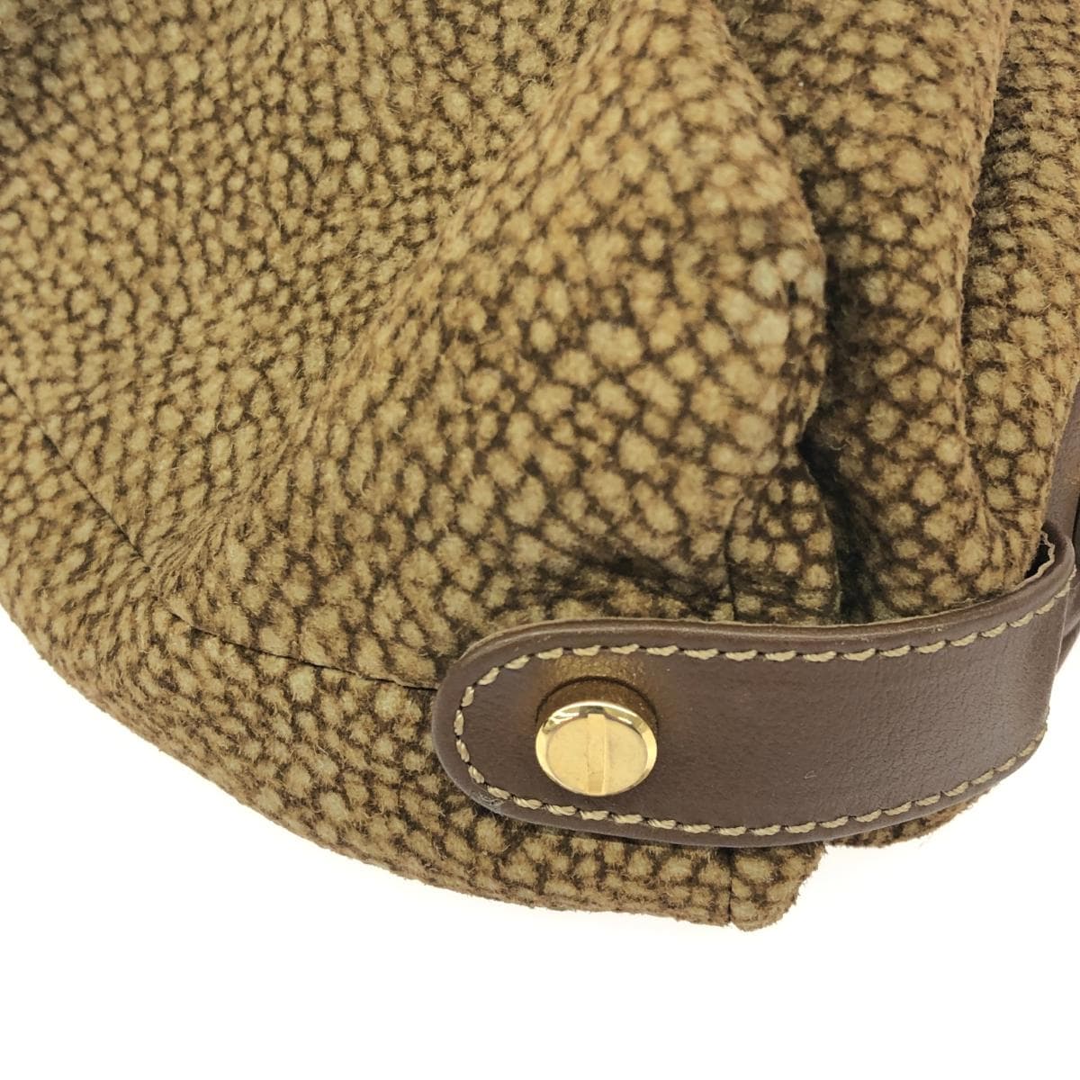 Borbonese Mini Shoulder Bag in Good Condition, Quail Pattern/Leather, Brown, Women's 6