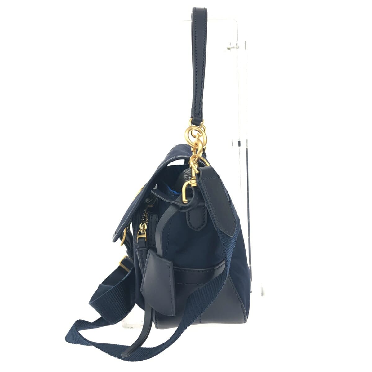 TORYBURCH Tory Burch shoulder bag in good condition, with iconic hardware/nylon × leather, navy 2