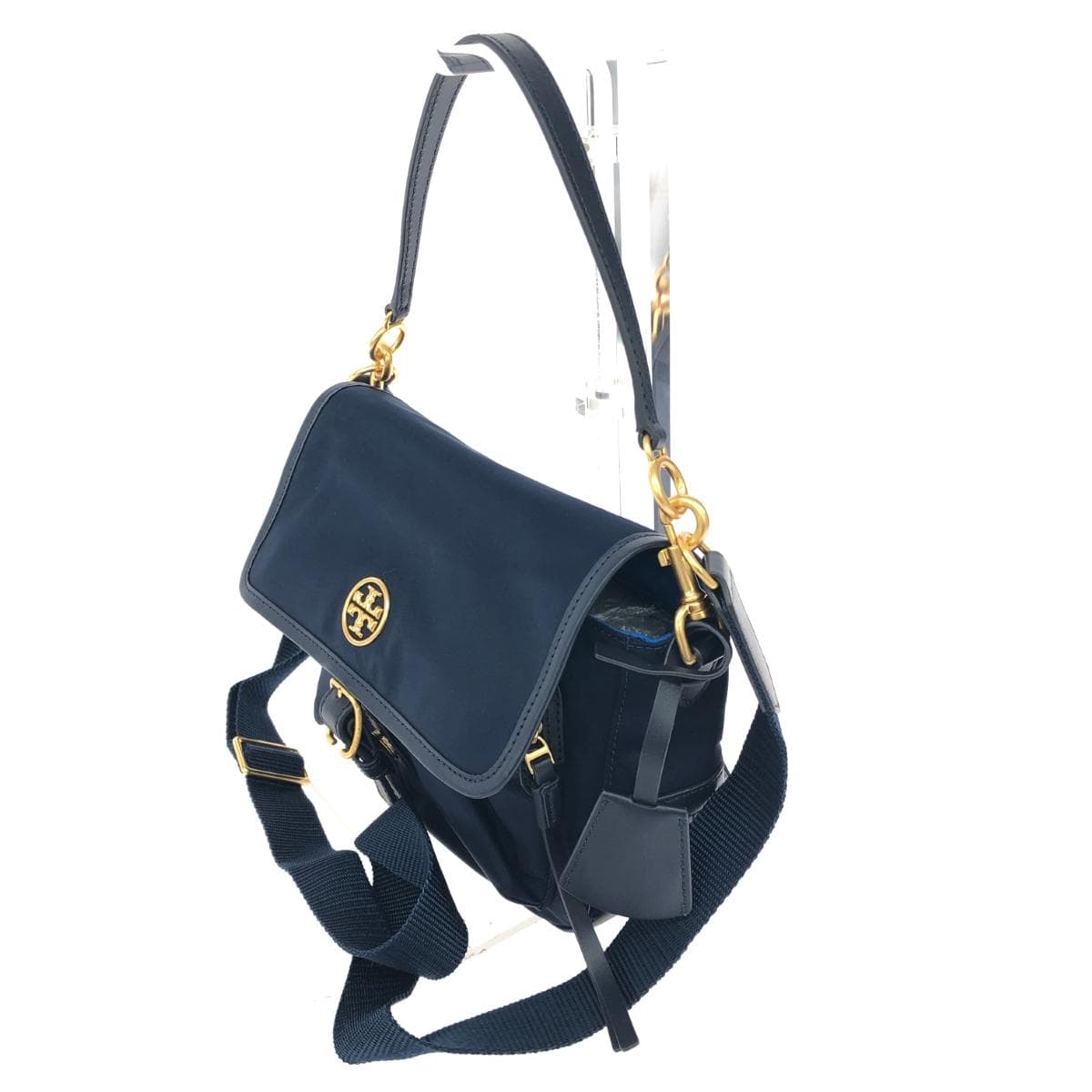 TORYBURCH Tory Burch shoulder bag in good condition, with iconic hardware/nylon × leather, navy 3