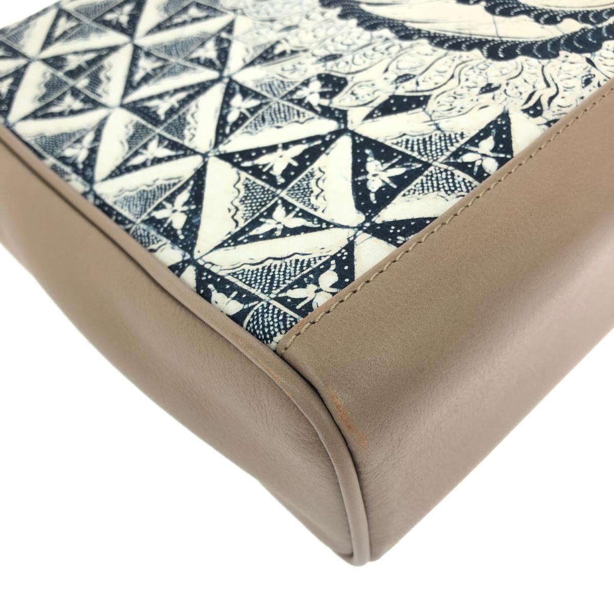 No Brand Japanese Style Tote Bag All-over Pattern Cotton × Leather Beige Women's 8