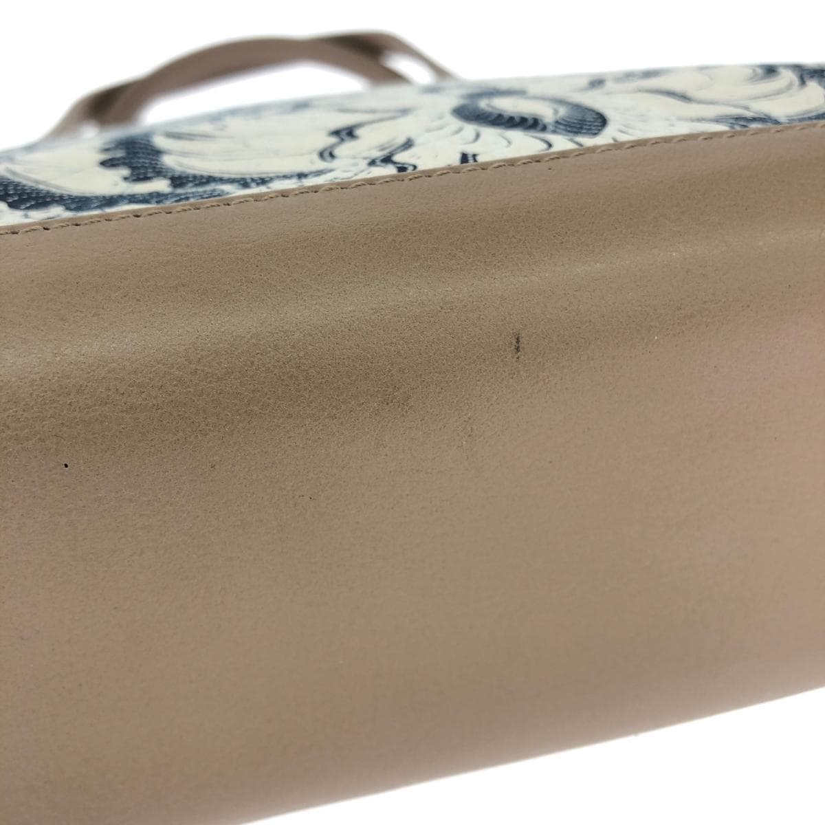 No Brand Japanese Style Tote Bag All-over Pattern Cotton × Leather Beige Women's 9
