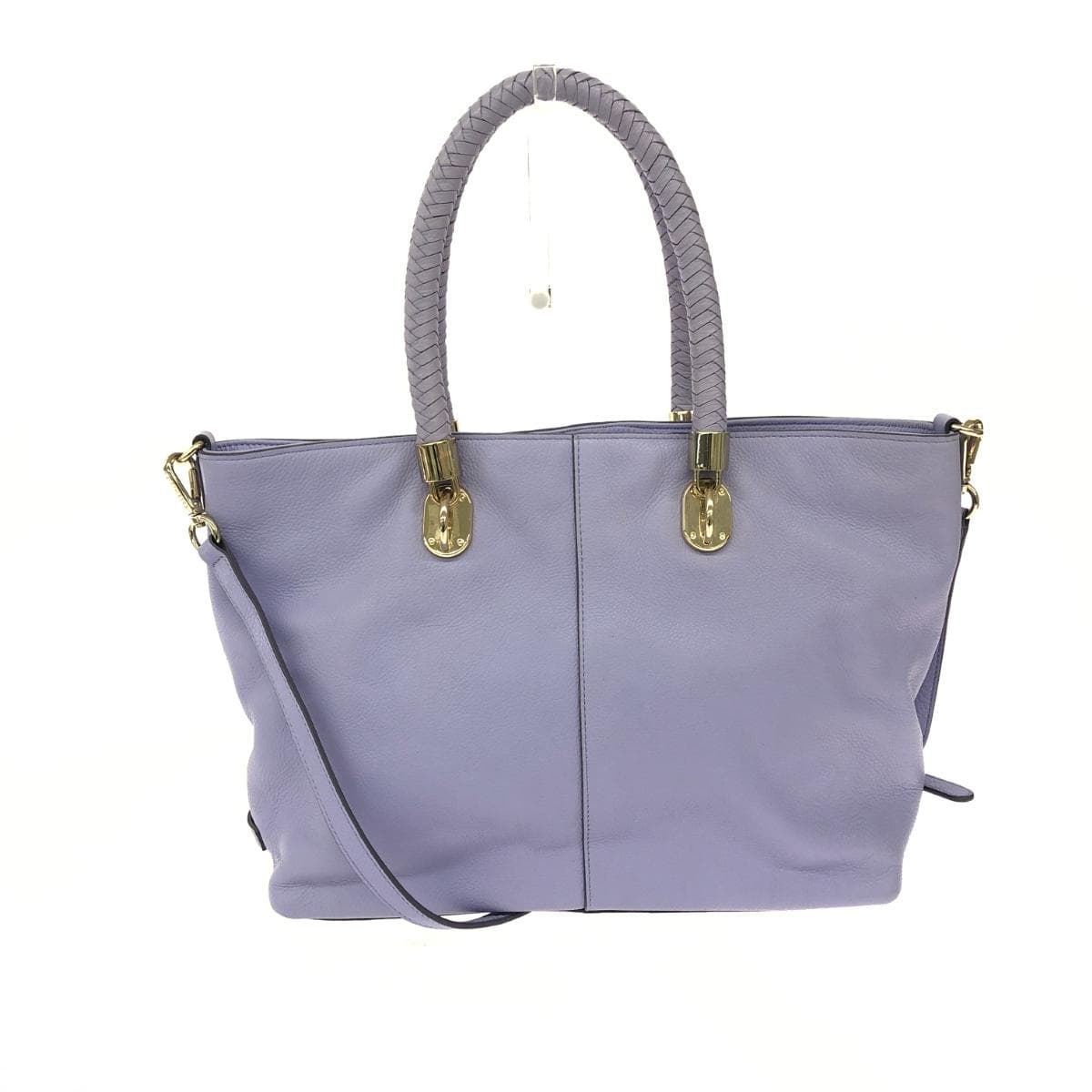 Cole Haan 2WAY Tote Bag Woven Handle Leather Purple Ladies