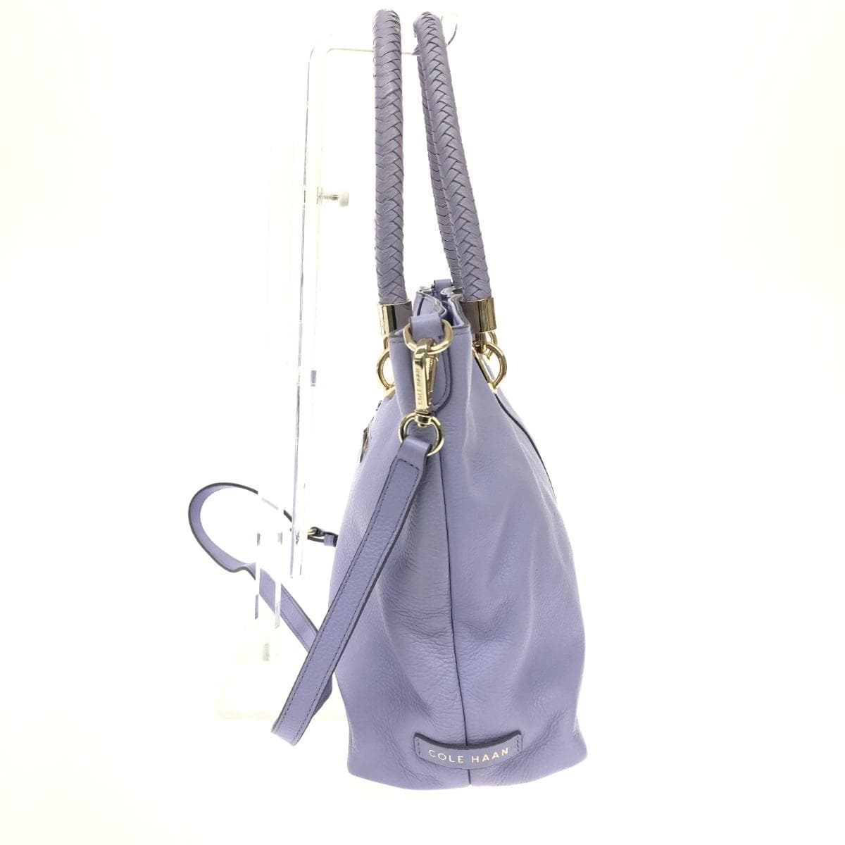 Cole Haan 2WAY Tote Bag Woven Handle Leather Purple Ladies 2