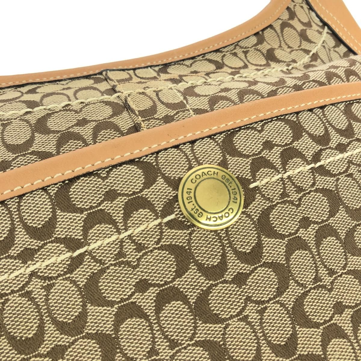 COACH Shoulder Bag Signature Canvas × Leather Beige Women's 5