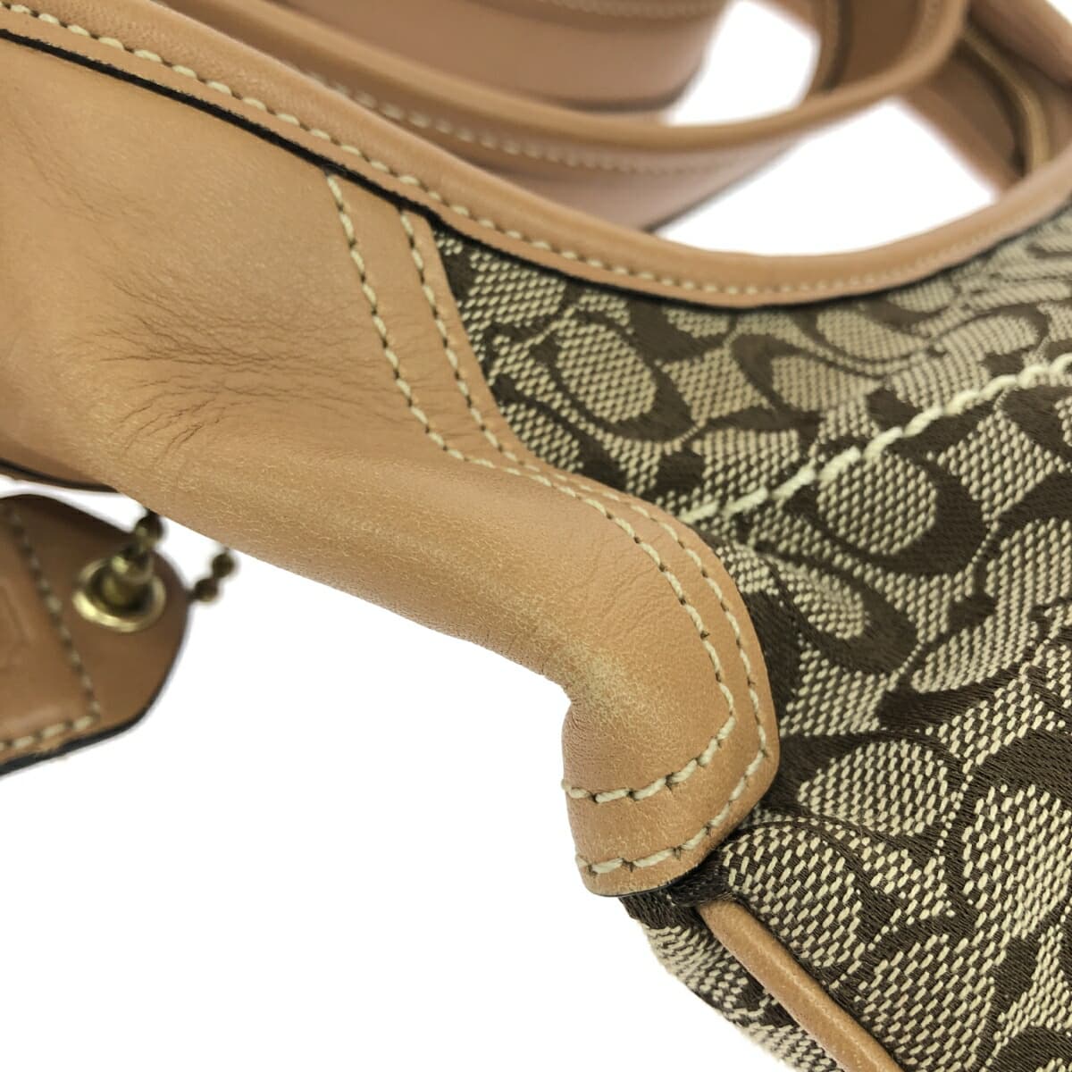 COACH Shoulder Bag Signature Canvas × Leather Beige Women's 9