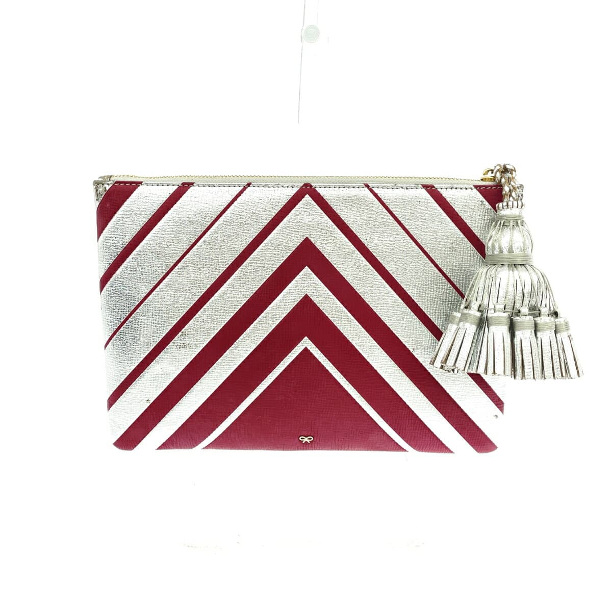 ANYA HINDMARCH Clutch Bag Leather Tassel Silver Color/Bordeaux Ladies