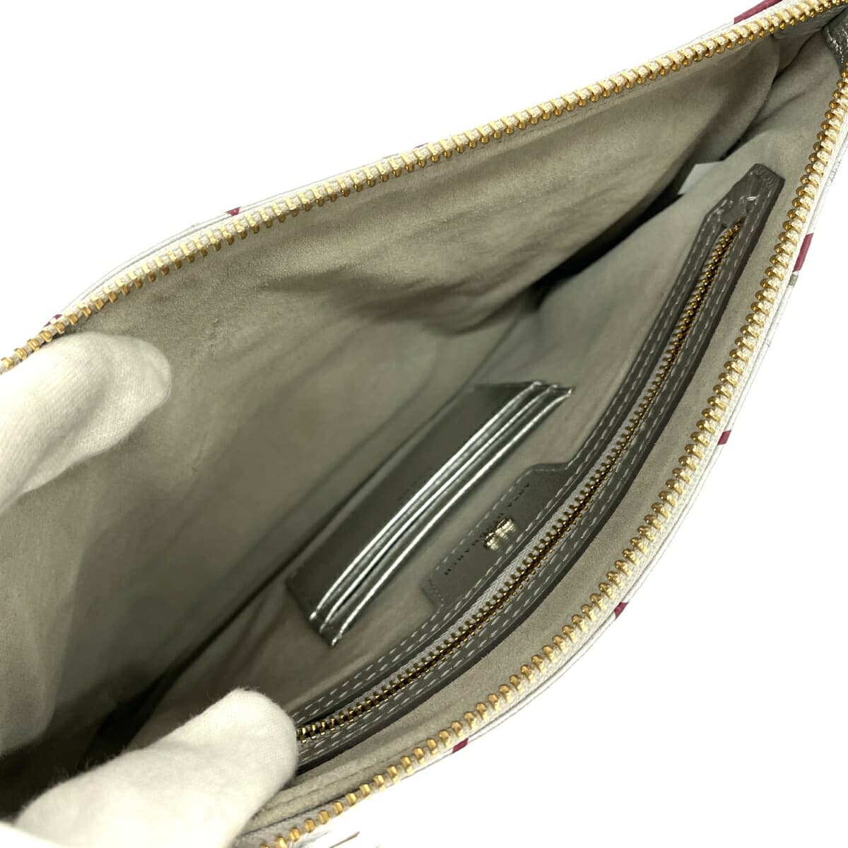 ANYA HINDMARCH Clutch Bag Leather Tassel Silver Color/Bordeaux Ladies 6