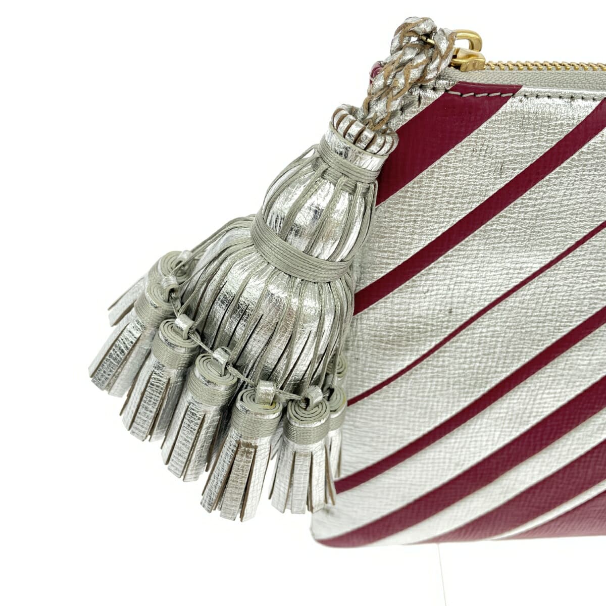 ANYA HINDMARCH Clutch Bag Leather Tassel Silver Color/Bordeaux Ladies 7