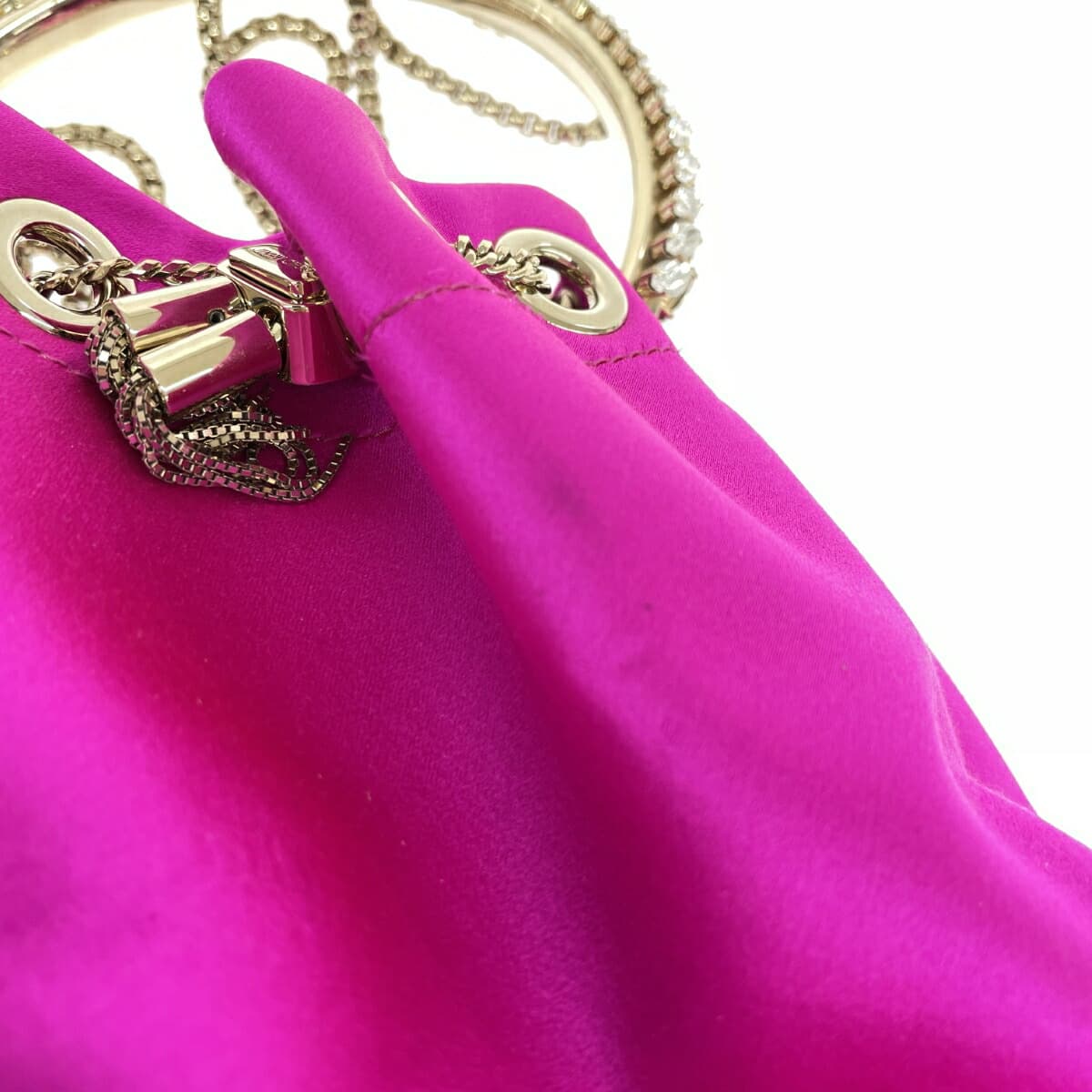 JIMMY CHOO Bonbon Satin Bijou Drawstring Bag Pink Ladies 10