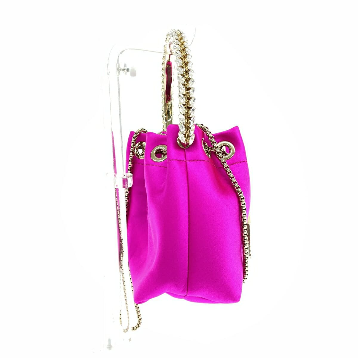 JIMMY CHOO Bonbon Satin Bijou Drawstring Bag Pink Ladies 2
